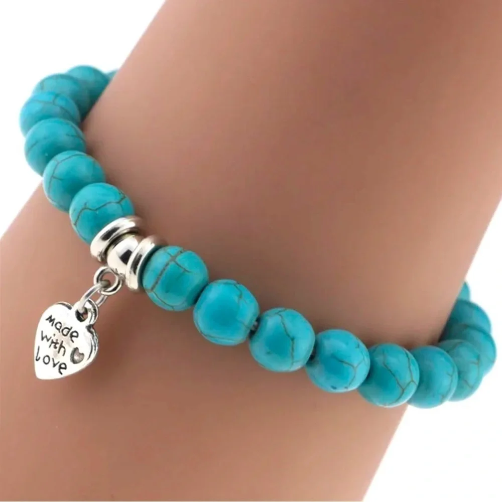 Boho Festival Heart Pendant‎ Turquoise Western Bead Bracelet, NWT